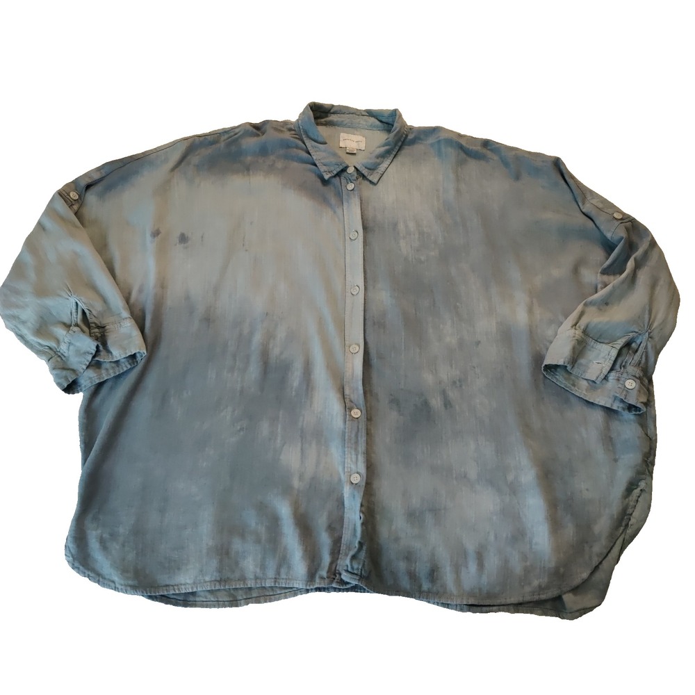 Oversized Linen Button Down Shirt American Eagle Women's XL Blue Coastal Beachy